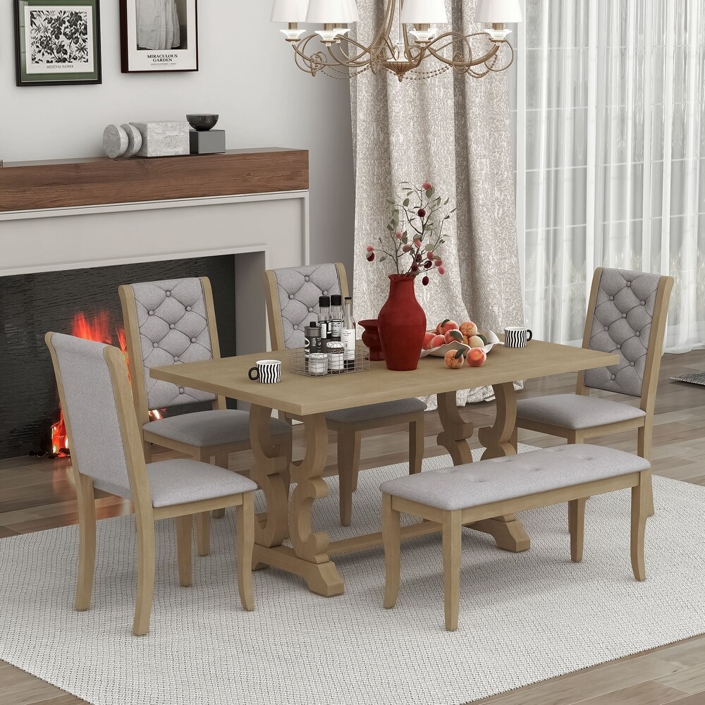 6 Piece Dining Table Kitchen Table Set with Unique designed Table Legs and Foam covered Seat Backs Cushions