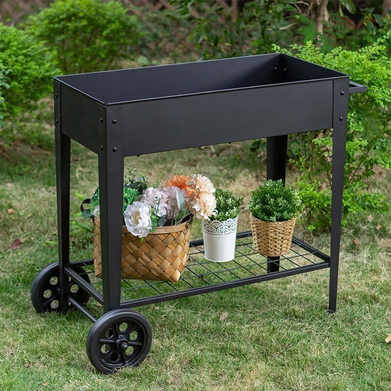 Multi-purpose Elevated Garden Bed on Wheels for Vegetables Flower Herb