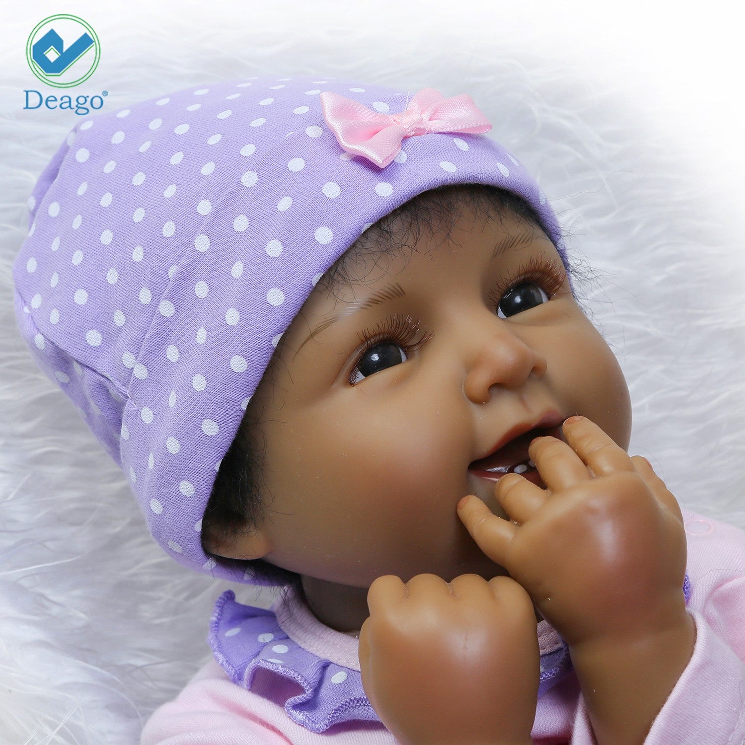 Deago 22" 55cm Reborn Baby Doll Lifelike Black African American Silicone Vinyl Smile Girl Dolls Toys Xmas Gift