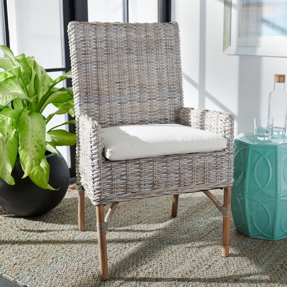 Clancy Rattan Accent Chair With Cushion Grey White Wash/White   Modern   Armchairs And Accent Chairs   by Virgil Stanis Design  Houzz