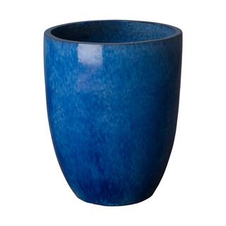 Emissary Tall 19 in. D x 24 in. H Blue Ceramic Round Planter with Drainage Hole 0552BL-2