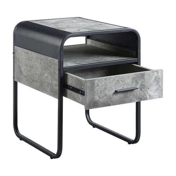 ACME Raziela End Table with Drawer in Concrete Gray and Black