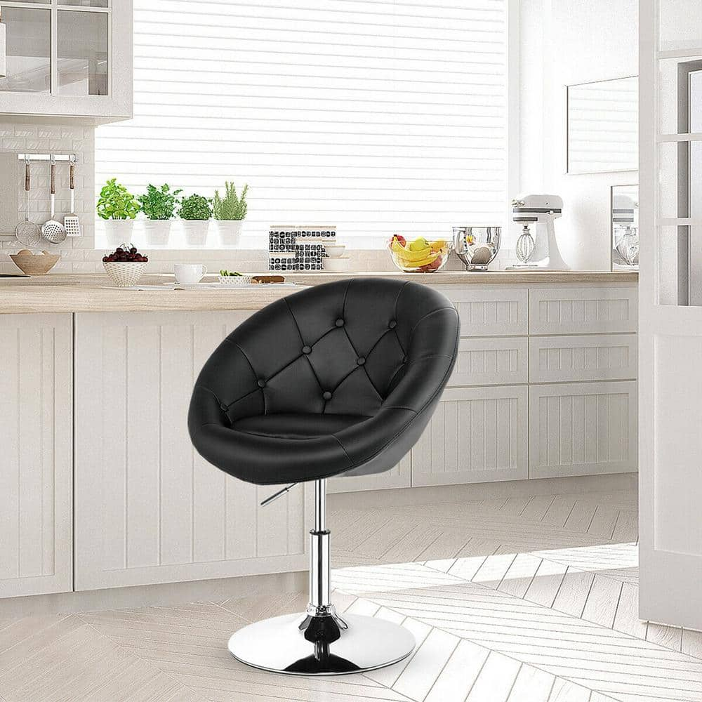 Gymax 36 in. H Swivel Bar Stools Low Back Metal Height Adjustable Round Tufted Back Bar Chairs Black (Set of 2) GYM05657