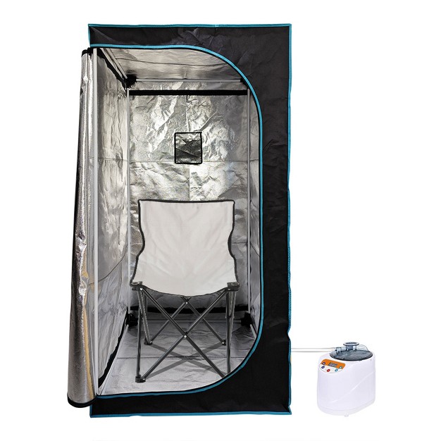 Jomeed 35 X 35 Inch Portable Zip Sauna Relaxing Home Spa With Steamer Sauna Tent Detachable Frame Foldable Chair And Remote Control Black