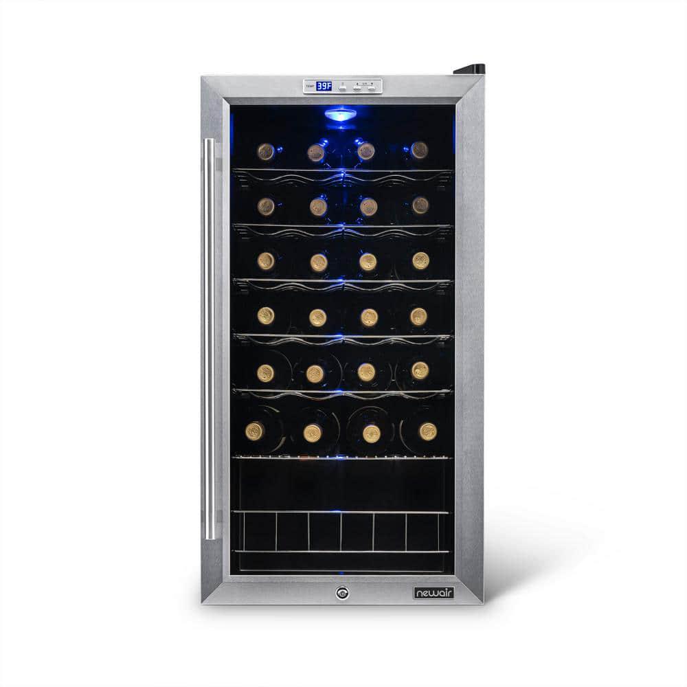 NewAir Single Zone 27Bottle Freestanding Wine Cooler Fridge with Exterior Digital Thermostat and Chrome Racks Stainless Steel