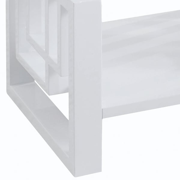 Contemporary Wooden End Table With Designer Sides and Shelf， Glossy White