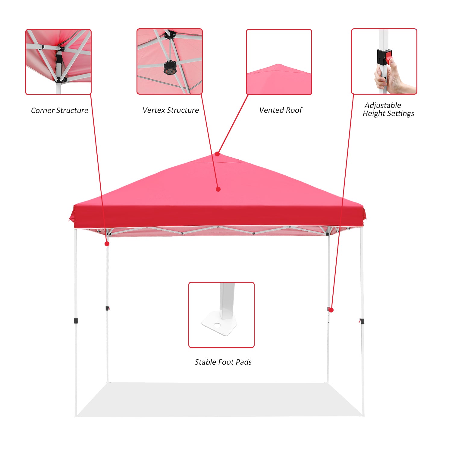 Ainfox 10' x 10' Pop up Canopy Tent Outside Canopy, One Push Tent Canopy with Wheeled Carry Bag, Extra 8 Stakes and 4 Ropes,Red