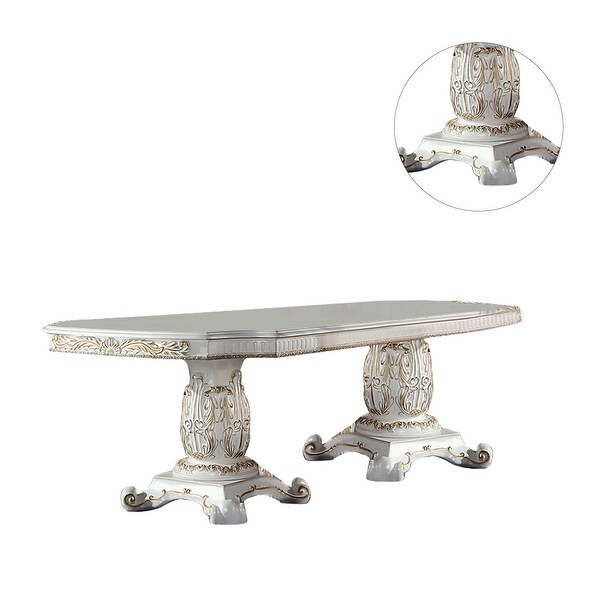 Wood Dining Table with Removable Leaves in Antique Pearl