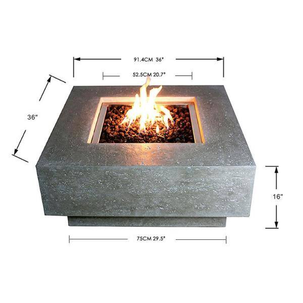 Elementi Manhattan 36 in. x 16 in. Square Concrete Propane Fire Pit Table in Light Gray OFG103-LP