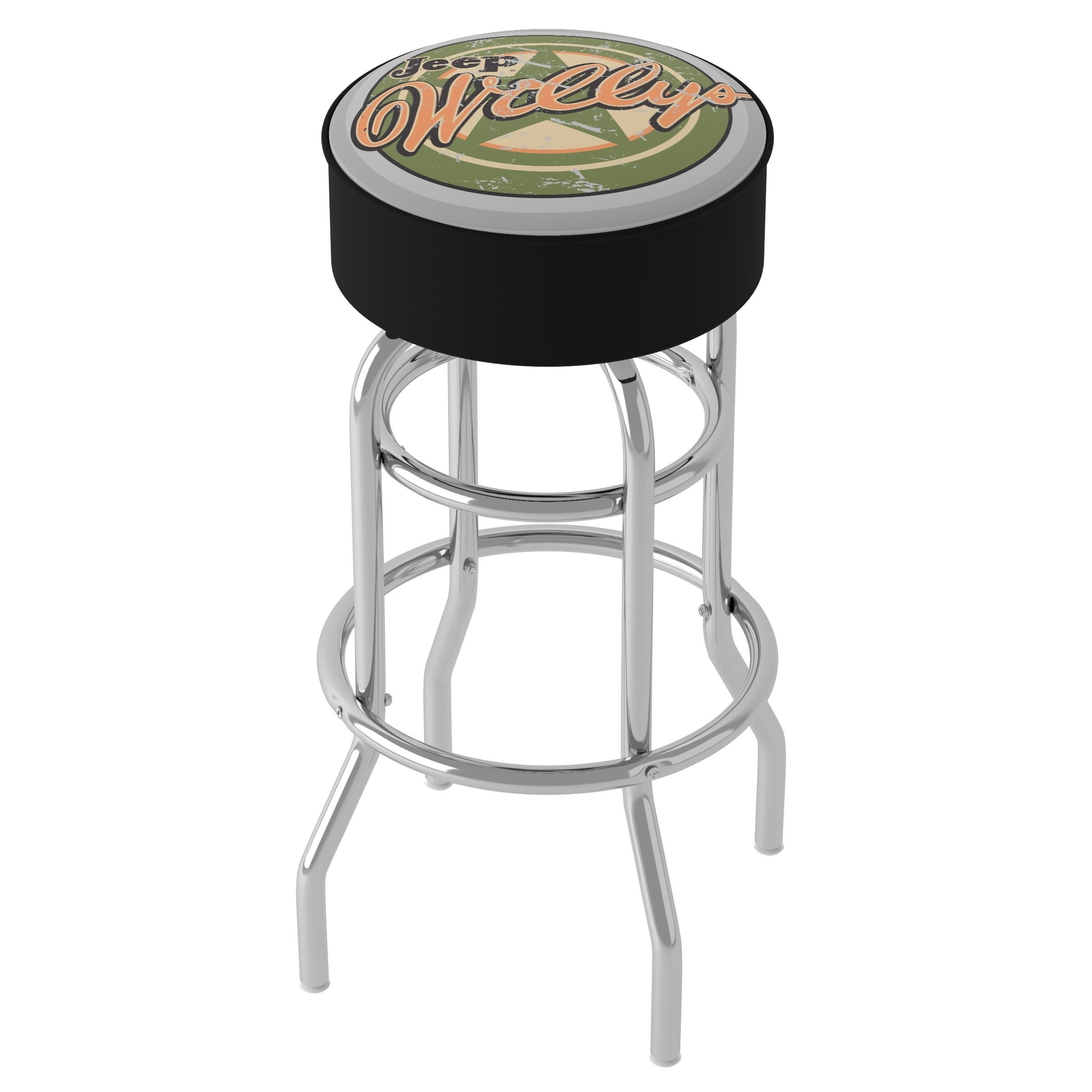 Jeep Willys Vintage 360 Degree Swivel Barstool with Foam Padded Seat - 20 x 20 x 31