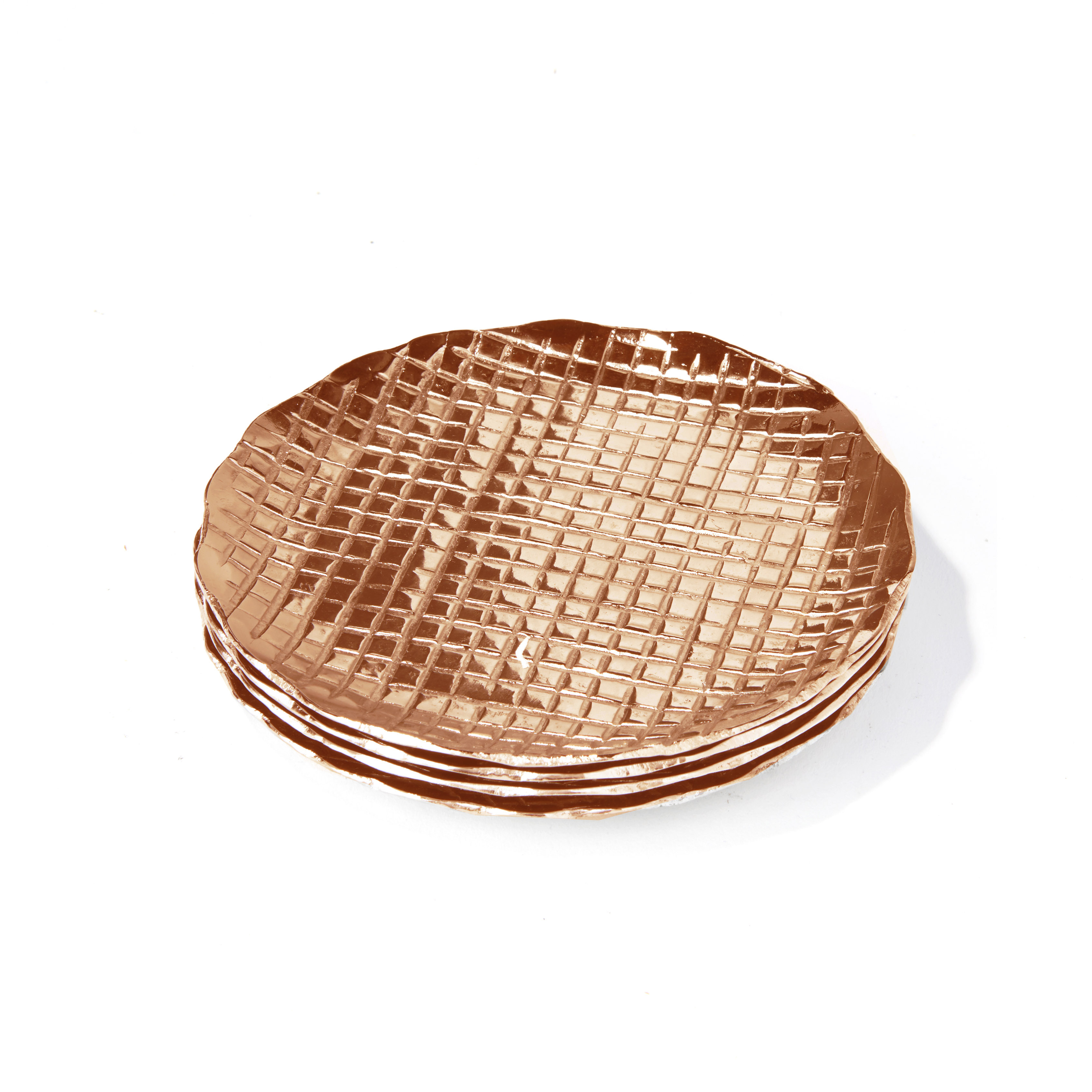 American Atelier Glass Drink Coasters Set of 4 Beverage Coaster with Elevated Rim， 4.52”， Copper