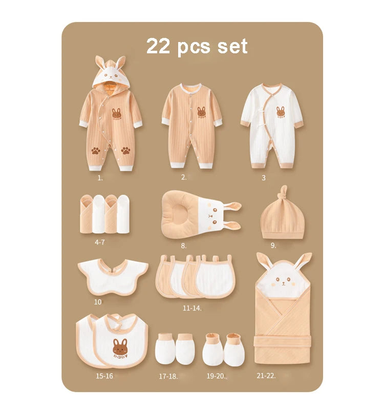 22/24/26 Pieces/0-3Months Newborn Baby Clothing 100% Cotton Kids Clothes Suit Unisex Infant Boys Girls Rabbit Clothing Set