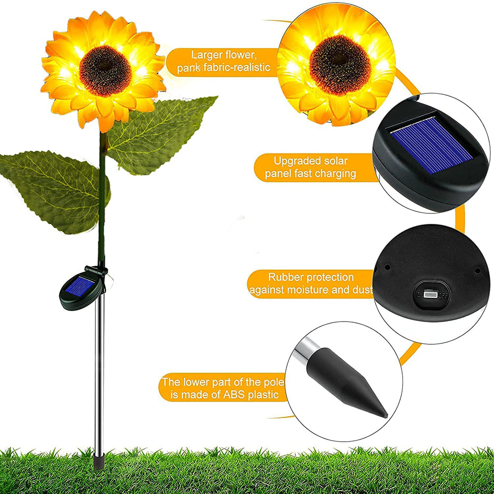 Solarera 2 Pcs Solar Garden Stake Lights， Outdoor Sunflower Lights， LED Solar Powered Lights for Patio Lawn Garden Yard Pathway Decoration