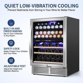 Nipus 24 in. Dual Zone Upper and Lower 27-Wine Bottles and 94-Cans Beverage  Wine Cooler in Silver Built-in and Freestanding NPDUAL03