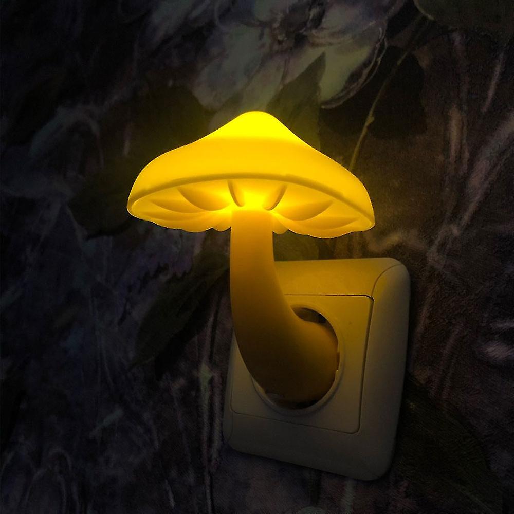 Led Night Light Mushroom Wall Socket Lamp Eu Plug Warm White Light-control Sensor Bedroom Light Home Decoration