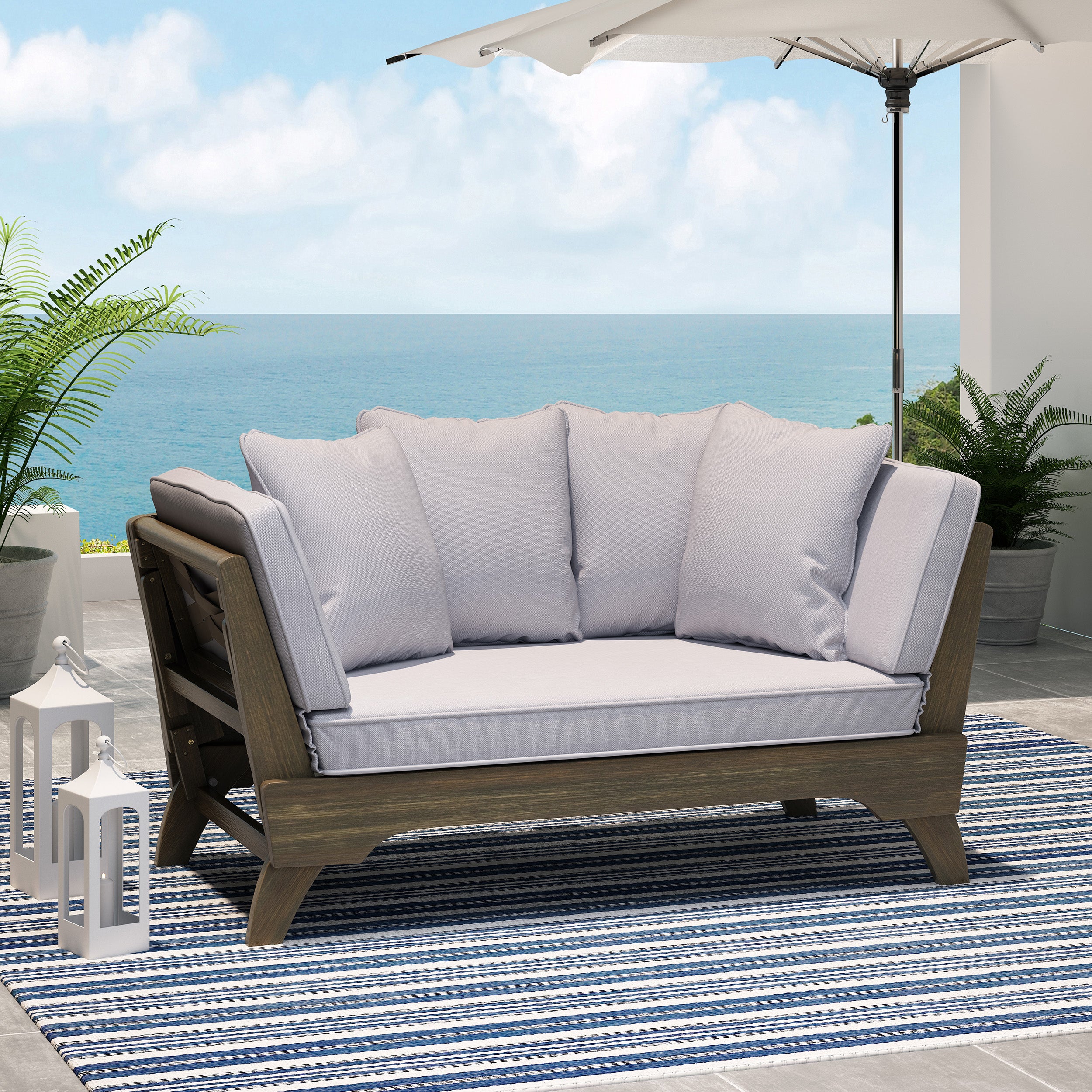 Oceanna Outdoor Acacia Wood Expandable Daybed with Water Resistant Cushions