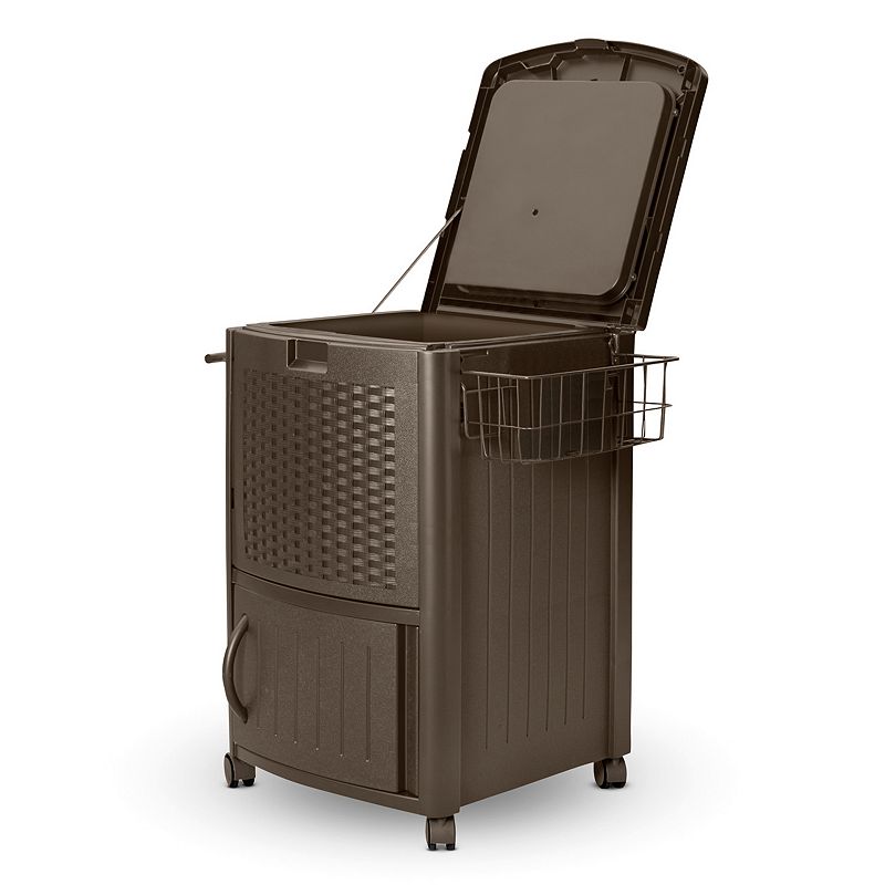 Suncast 77-Quart Wheeled Outdoor Wicker Cabinet Cooler