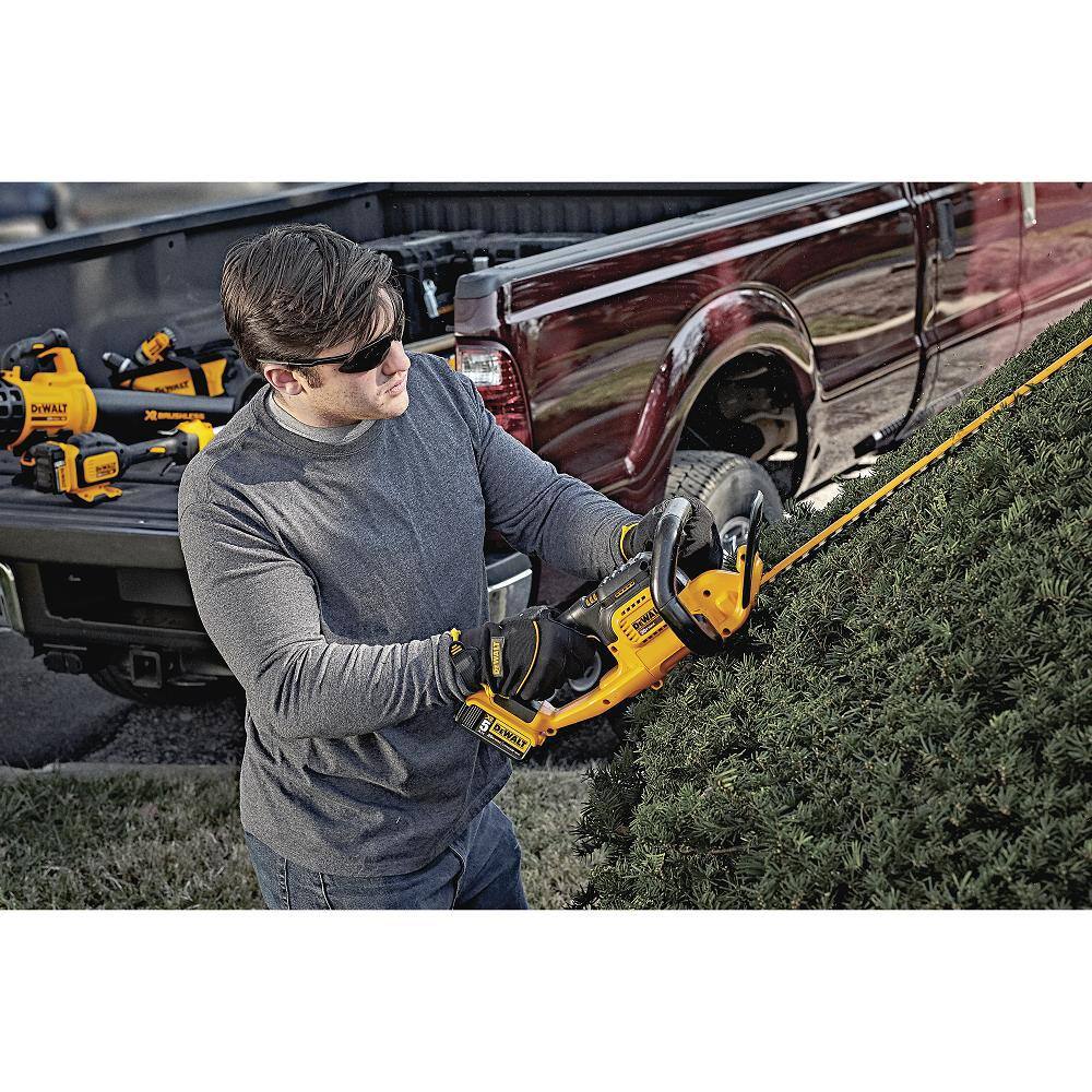 DW 20V MAX 22 in. Lithium-Ion Cordless Hedge Trimmer with 20V MAX Compact Lithium-Ion 4Ah Battery and 12V to 20V Charger DCHT820BWCB240C