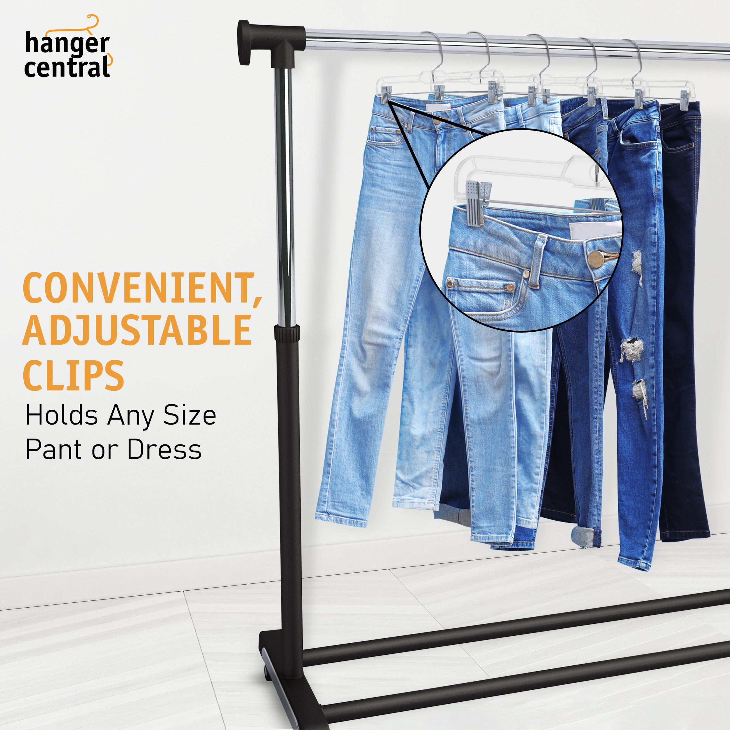 Hanger Central Durable Clear Plastic Pants Clothing Hangers with Clips, 14 inch, 12 Pack