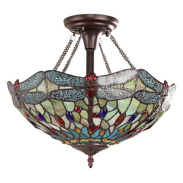 -Style Dragonfly Design 2-light Dark Bronze Semi-Flush Mount