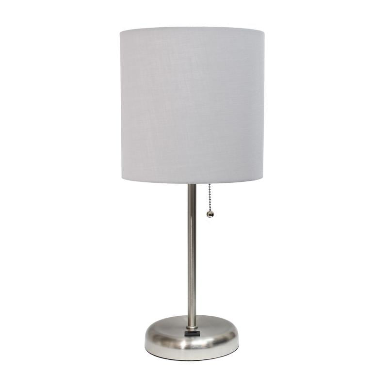 LimeLights Stick Lamp with USB charging port and Fabric Shade, Gray