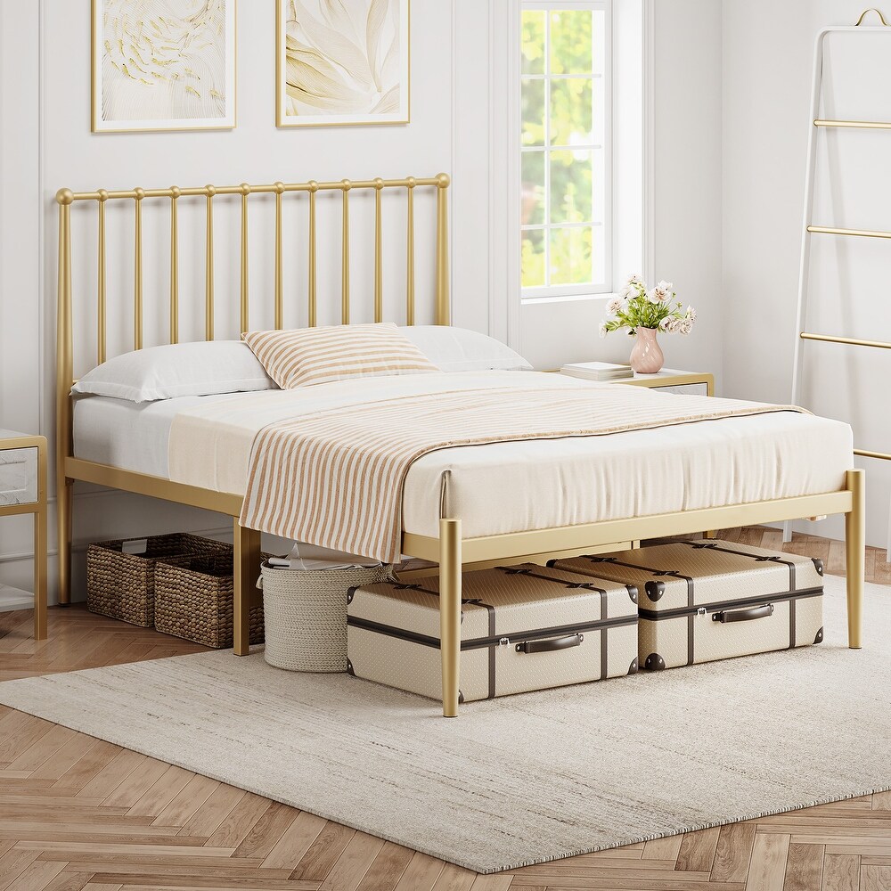 Gold Bed Frame with Metal Headboard and Footboard