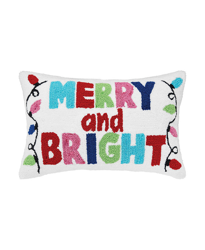 CandF Home Merry And Bright Hooked Christmas Throw Pillow