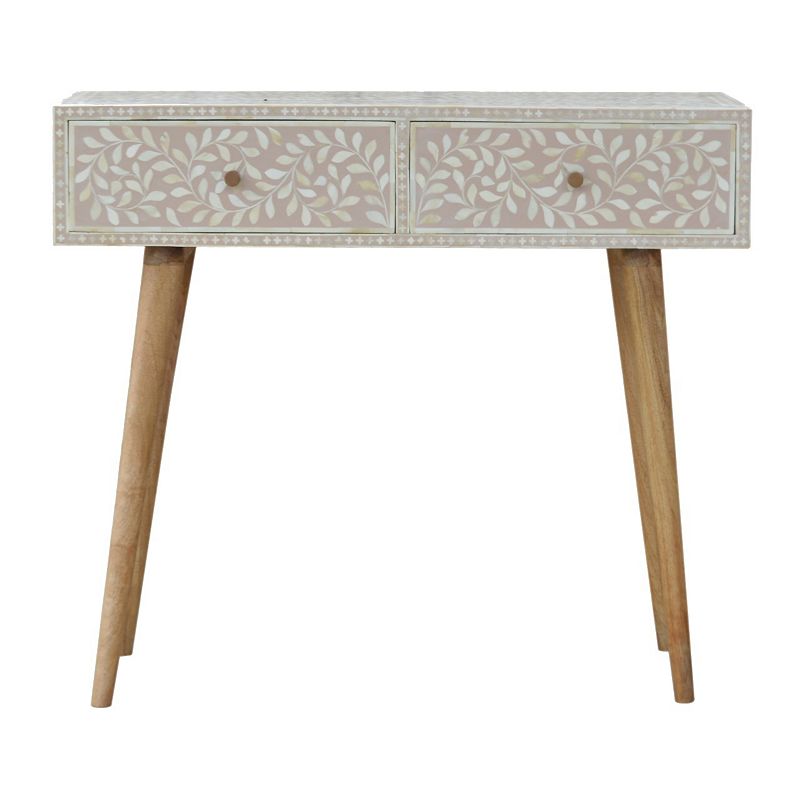 Light Taupe Floral Bone Inlay Console Table