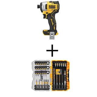 DW ATOMIC 20V MAX Cordless Brushless Compact 14 in. Impact Driver and MAXFIT Screwdriving Set (35-Piece) DCF809BWMF35