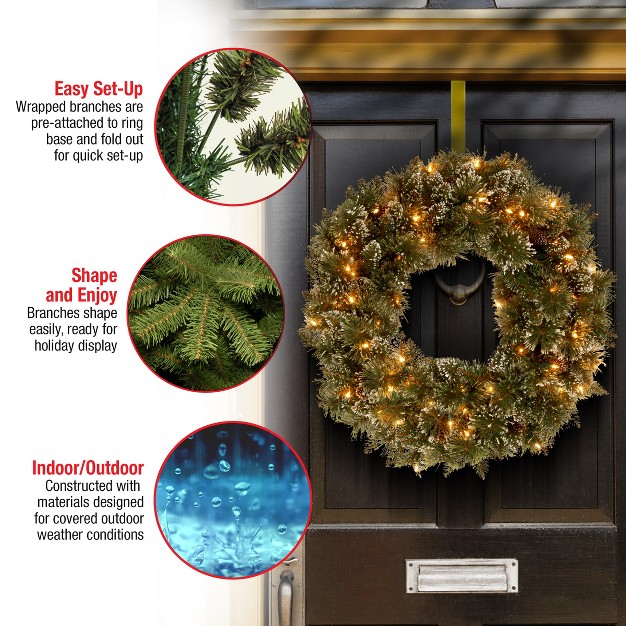 Pre lit Glittery Bristle Pine Artificial Wreath Clear Lights National Tree Company