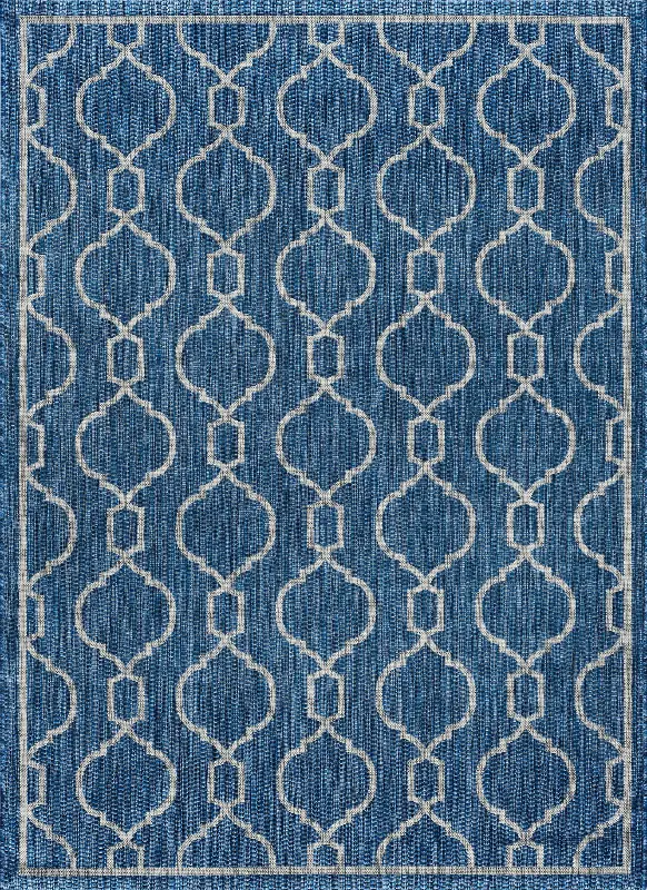 8 x 10 Large Geometric Indigo Blue Indoor-Outdoor Rug - Veranda