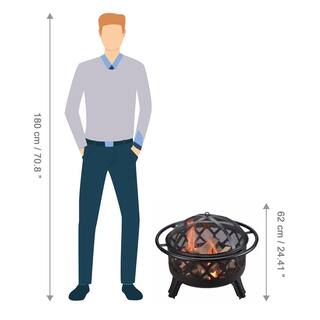 Teamson Home 30 in. x 24 in. Round Steel Wood Burning Outdoor Fire Pit in Black CU296