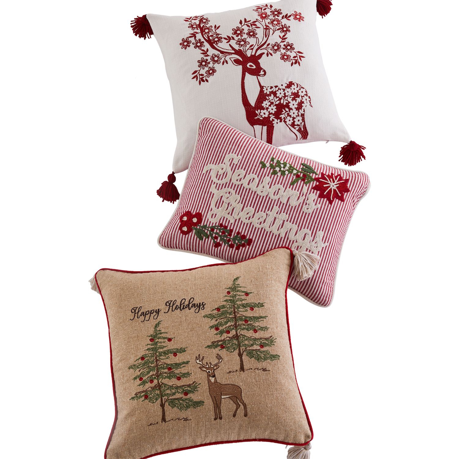 Levtex Home Villa Lugano Sleigh Bells Red Deer Embroidered Pillow