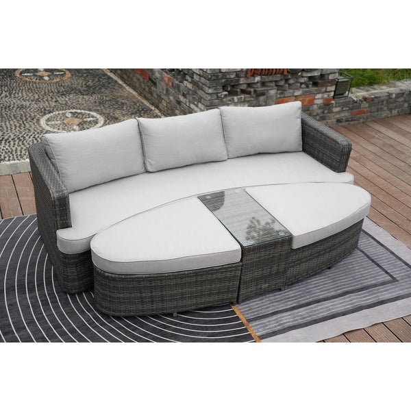 4-piece Patio Wicker Daybed Set with Side Table - Overstock - 19209038