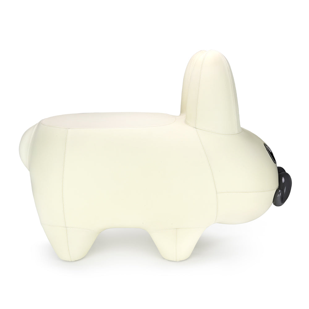 Leather Happy Labbit Stool by Frank Kozik - Virgin White Edition