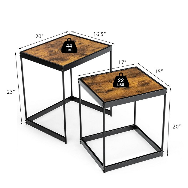 Costway Coffee Tables Nesting Side Set Of 2 For Living Room Modern W Sturdy Steel Frame