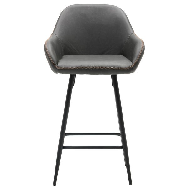 Grey Bucket Upholstered Dark Accent Barstool Chair (Set of 2)