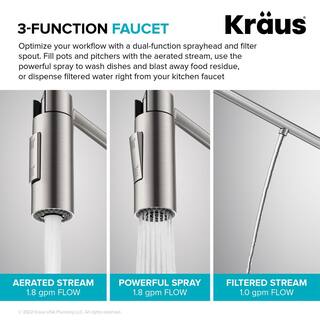 KRAUS Oletto Pull-Down Kitchen Faucet in Spot-Free Antique Champagne Bronze with Purita Under-Sink Filtration System FS-1000-KFF-2631SFACB