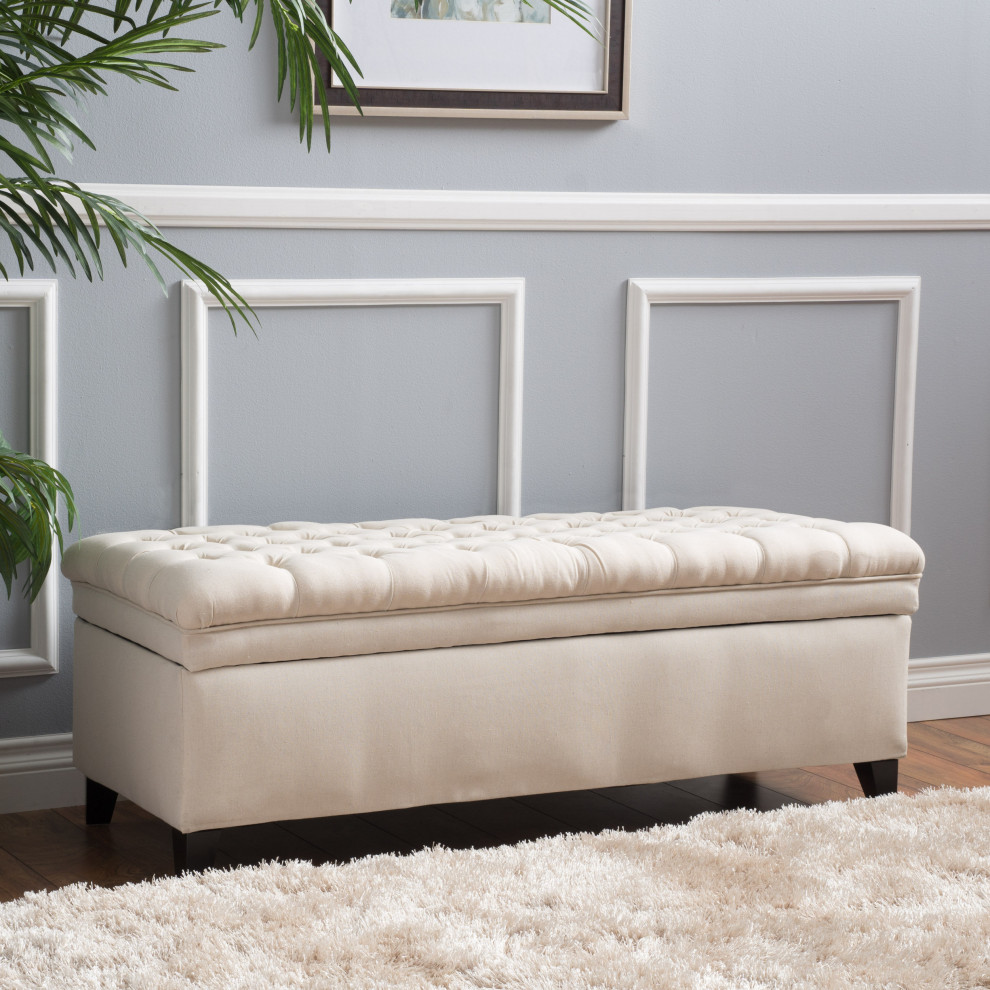 GDF Studio Sheffield Fabric Beige Tufted Storage Ottoman   Transitional   Footstools And Ottomans   by GDFStudio  Houzz