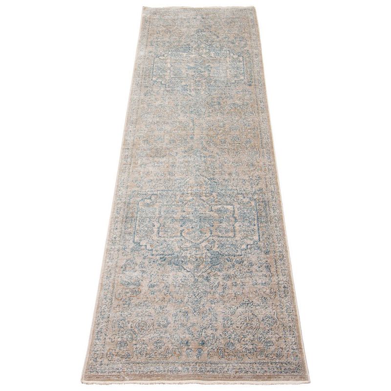 2.5' x 10' Beige and Gray Medallion Rectangular Area Throw Rug Runner