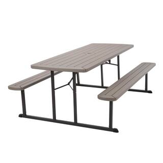 Cosco 6 ft. Folding Blow Mold Picnic Table Gray Wood Grain with Brown Legs 87902GRY1E