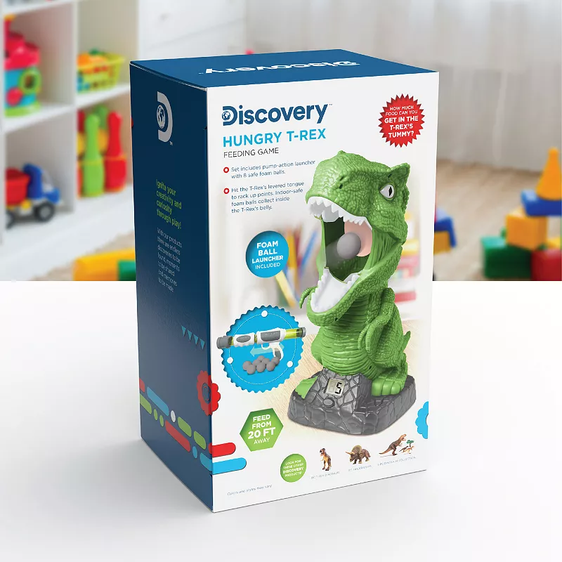 Discovery Kids Hungry T-Rex Feeding Game， Carnival Style Shooting Competition For Kids， Includes 8 Indoor Safe Foam Balls With Air Launcher