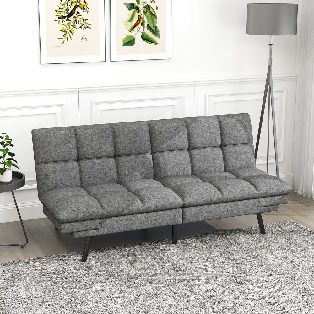 Modern Linen Futon with Memory Foam and Adjustable Armrests