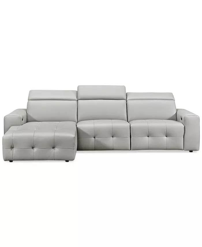 Furniture CLOSEOUT! Haigan 3-Pc. Leather Chaise Sectional Sofa with 1 Power Recliner