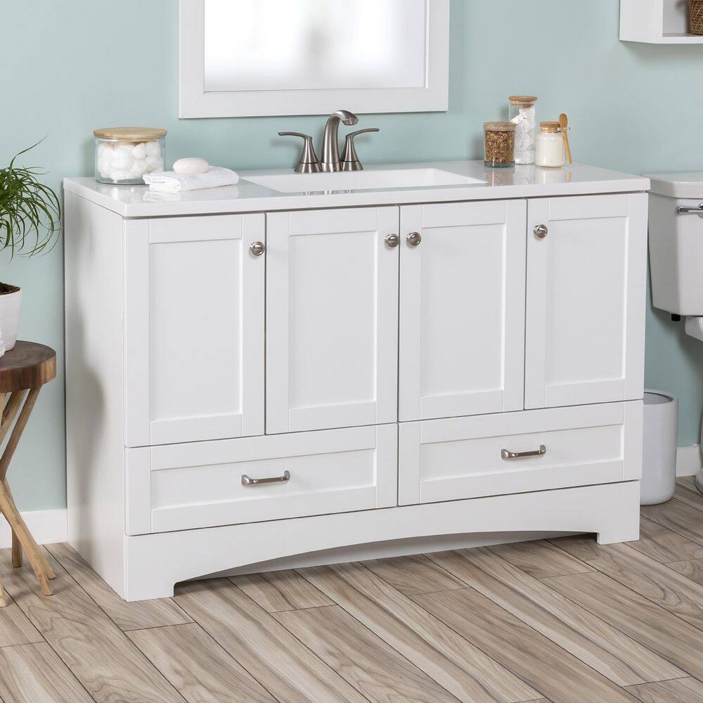 Glacier Bay Lancaster 48 in. W x 19 in. D Shaker Bath Vanity in White with White Cultured Marble Top LC48P2-WH