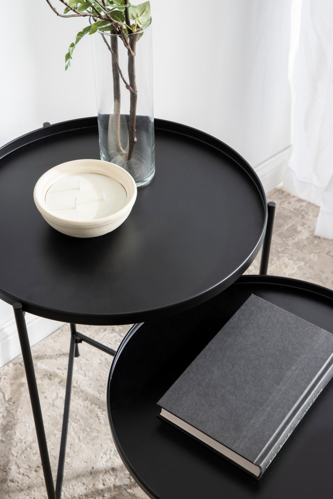 Kate and Laurel 2 Piece Ulani Nested Round Metal End Table Set  Black   Contemporary   Side Tables And End Tables   by Uniek Inc.  Houzz