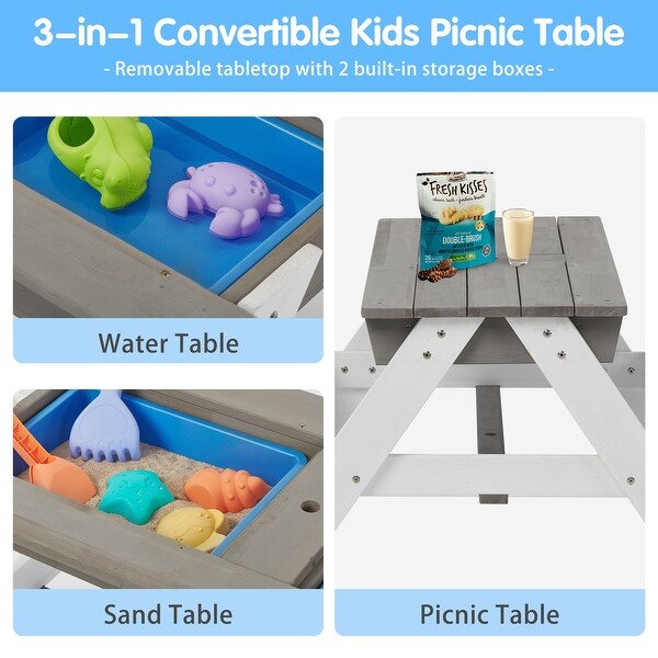 3in1 Kids Outdoor Wooden Picnic Table With Umbrella