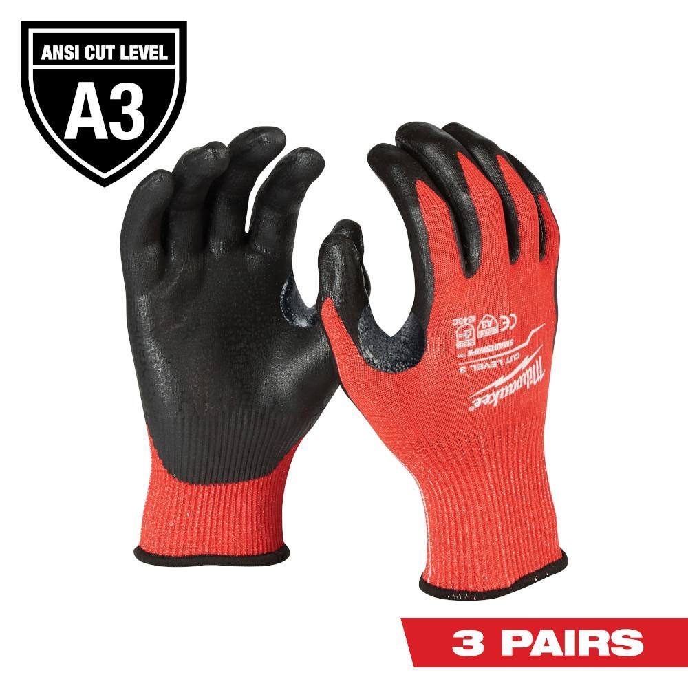 MW Large Red Nitrile Level 3 Cut Resistant Dipped Work Gloves (3-Pack) 48-22-8932-X3