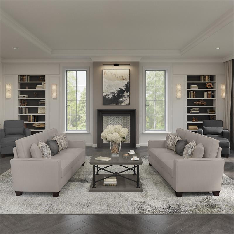 Stockton 130W Sectional with Double Chaise in Beige Herringbone Fabric   Transitional   Sectional Sofas   by Homesquare  Houzz