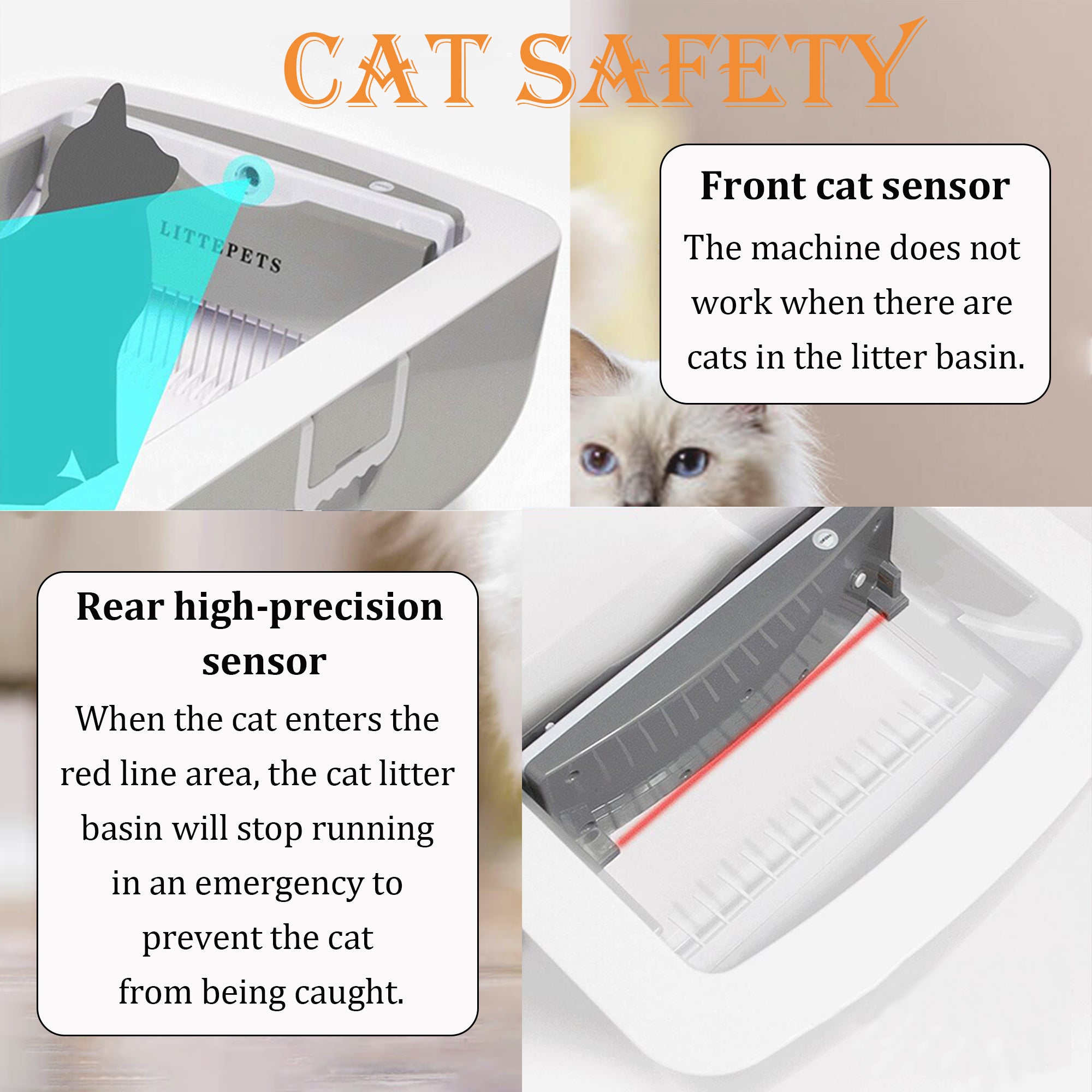 Suhaco Self-cleaning Cat Litter Box Smart Automatic Cat Litter Box Intelligent Sensing Anti-pinch No Scooping Odor Removal APP Control with Hood and Litter Mat